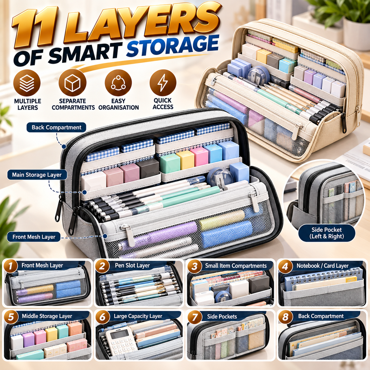 11 Layer Magnetic Pencil Case