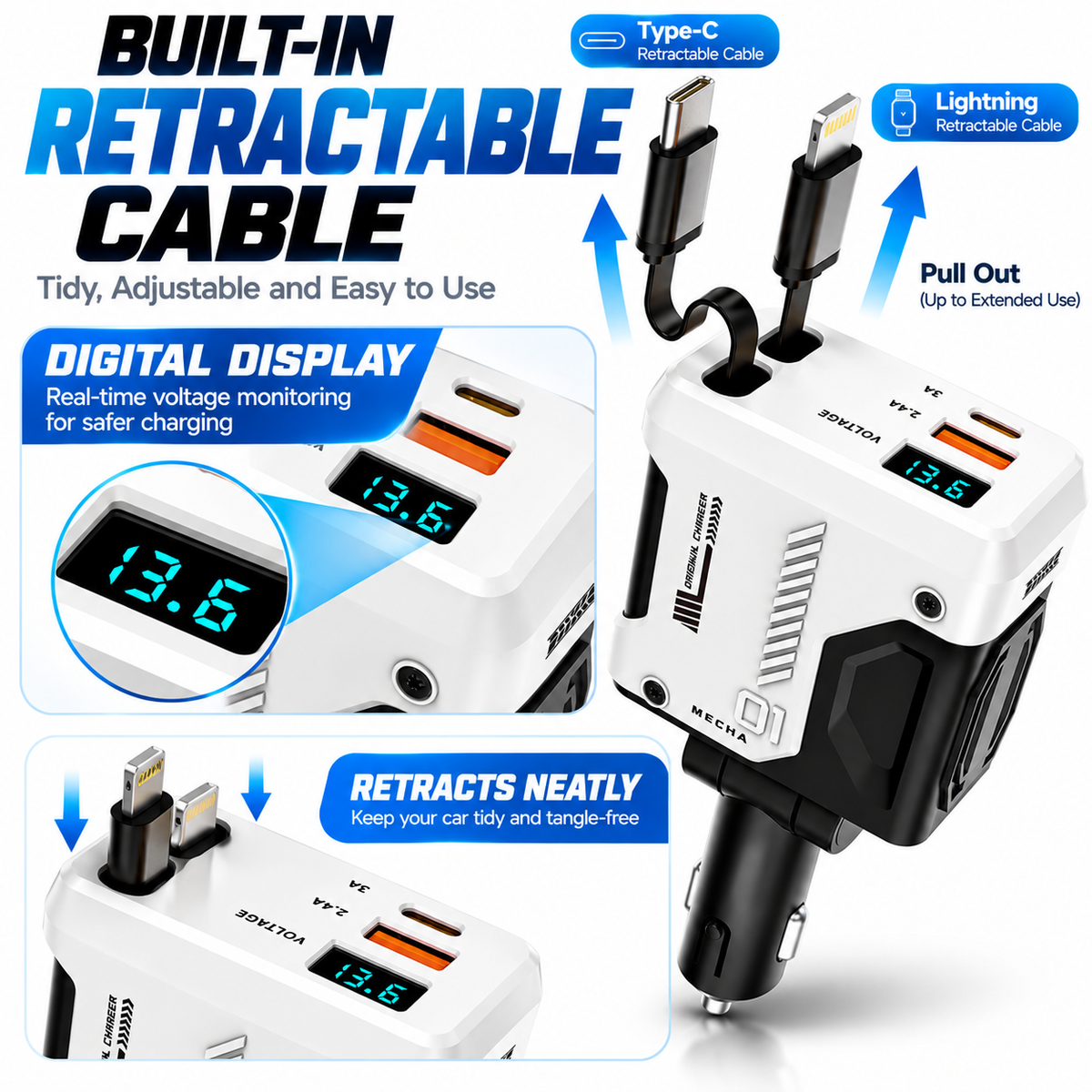 120W Retractable Car Charger
