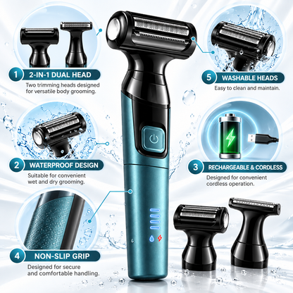2-in-1 Body & Groin Hair Shaver Waterproof Dual Head Trimmer for Men and Women