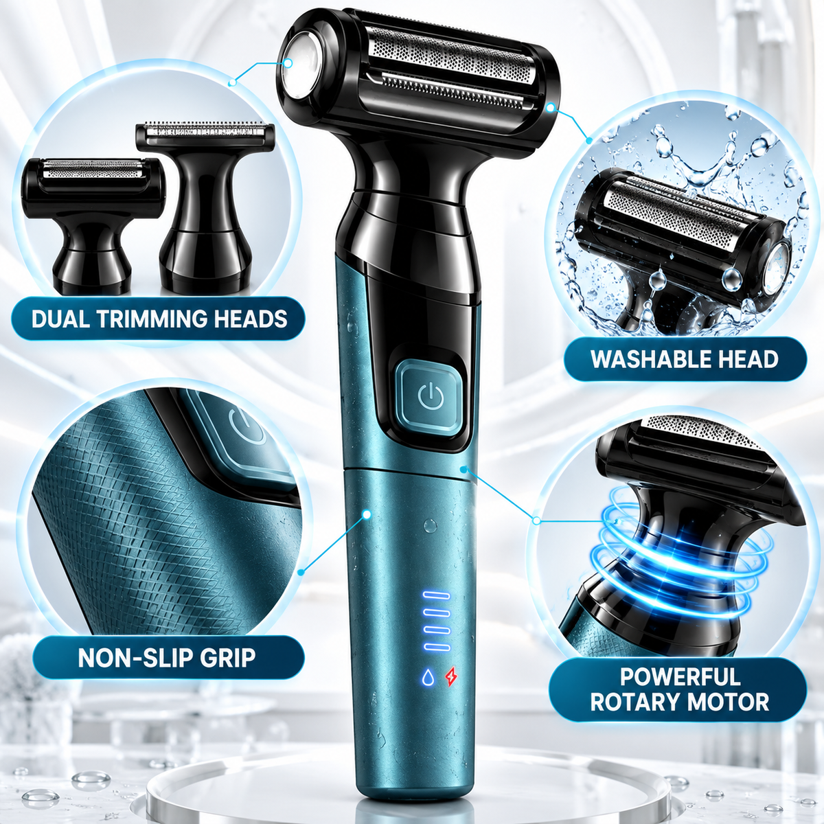 2-in-1 Body & Groin Hair Shaver Waterproof Dual Head Trimmer for Men and Women