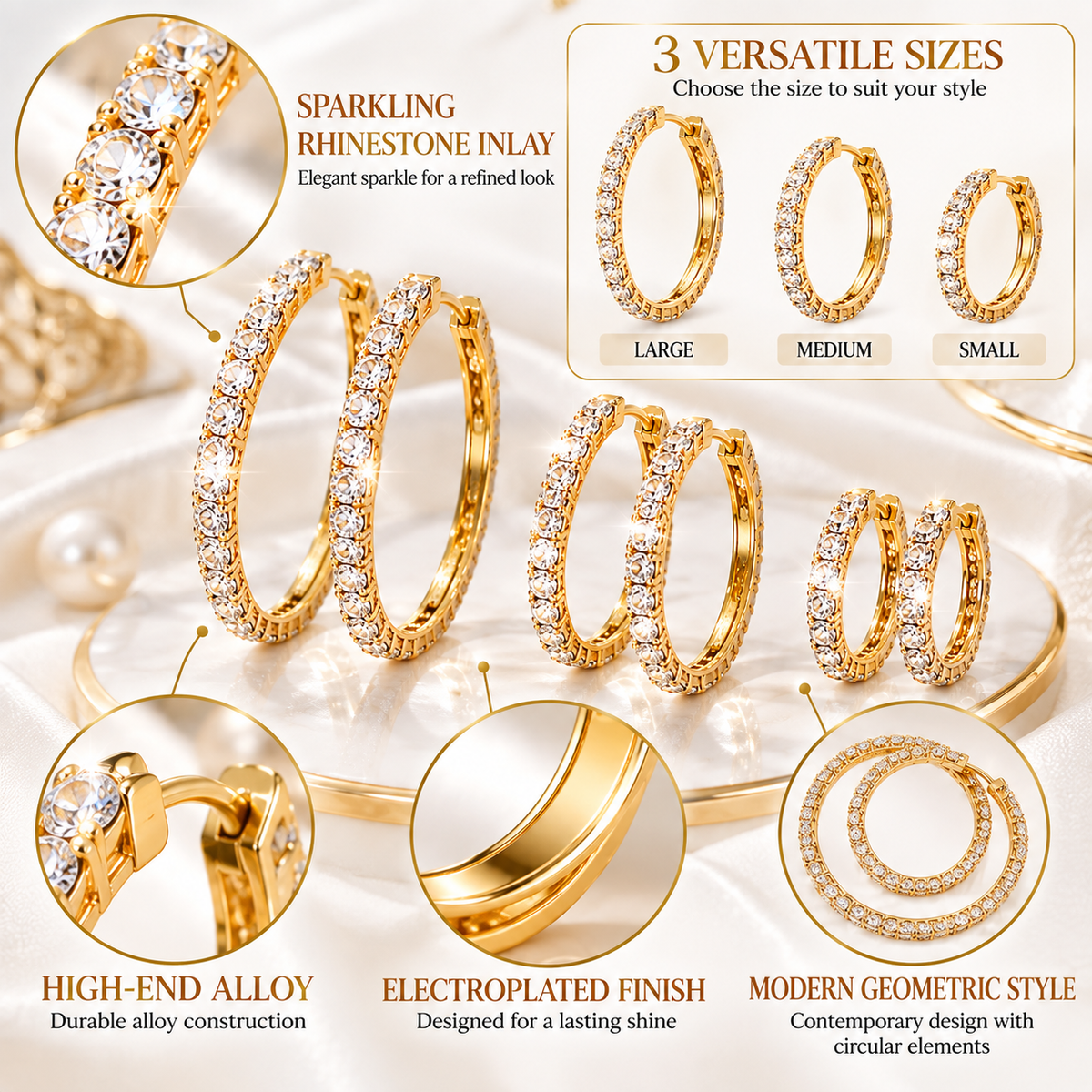 3 Pairs Hoop Earrings Set