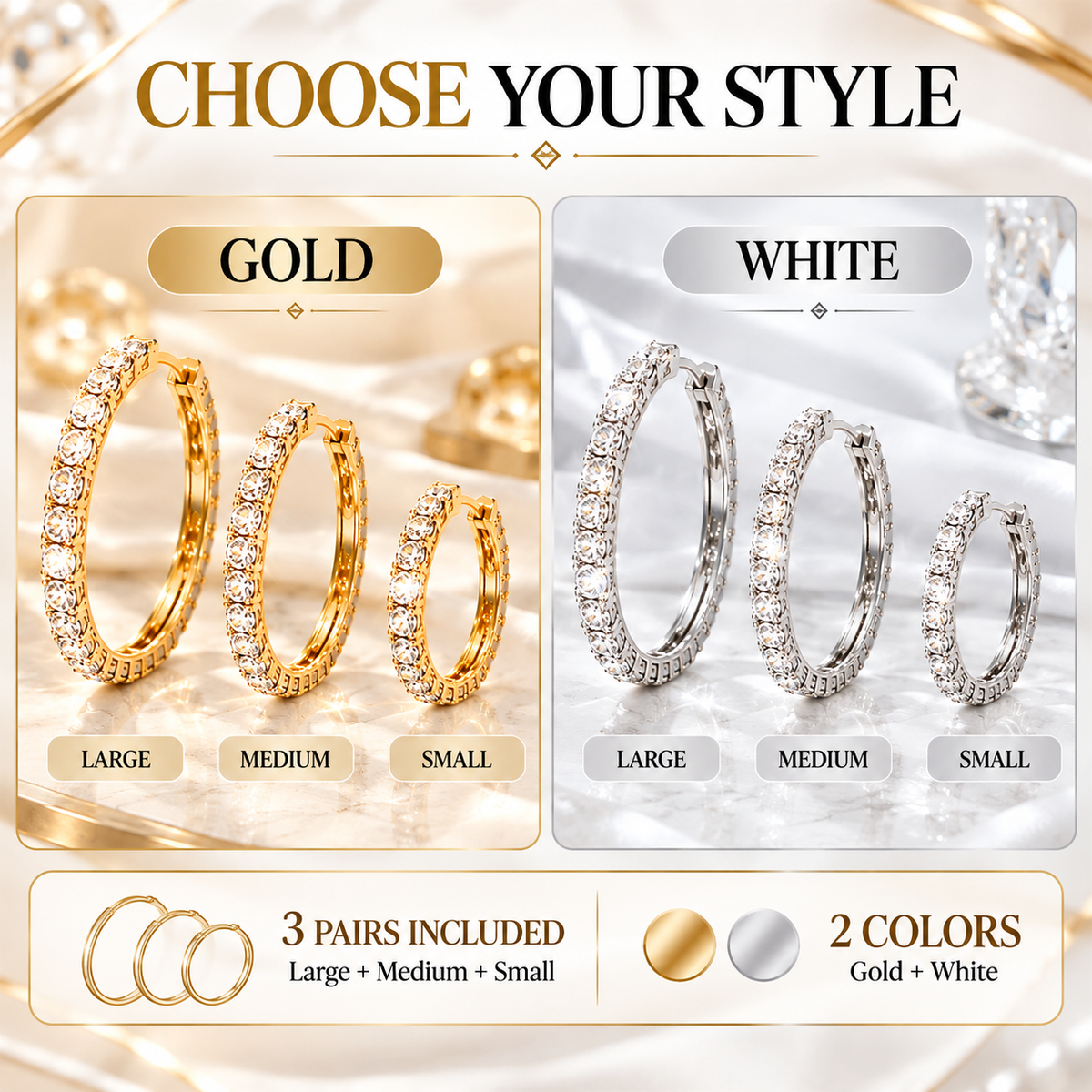 3 Pairs Hoop Earrings Set