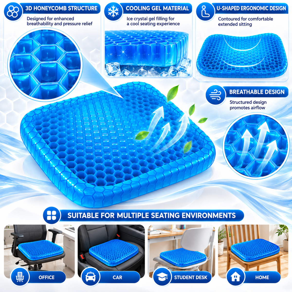 3D Honeycomb Gel Seat Cushion