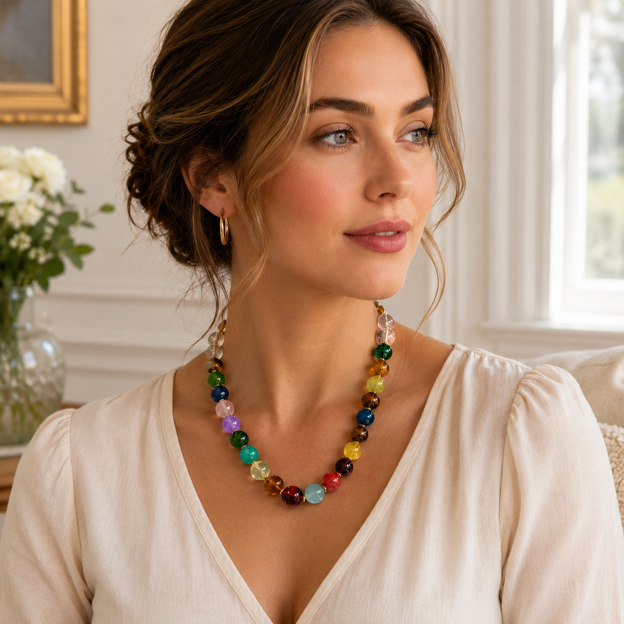 Crystal Round Bead Necklace