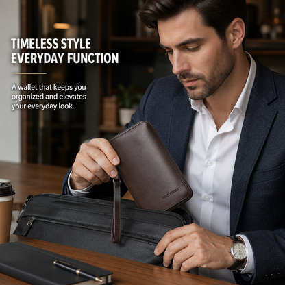 Men's Retro Cowhide Zipper Wallet