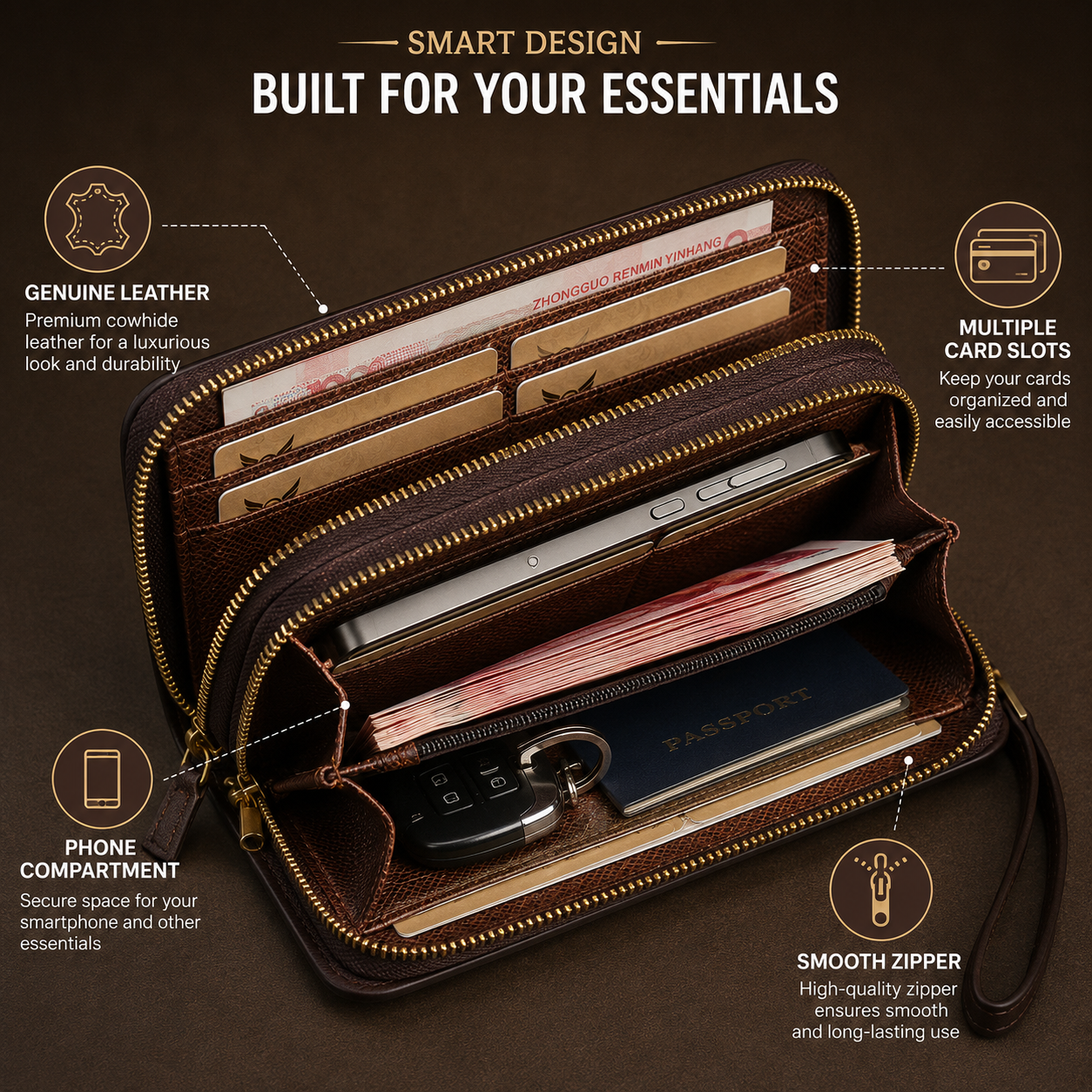 Genuine Leather Men's Clutch Bag