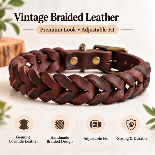 Braided Leather Dog Collar