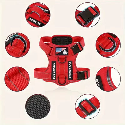 Reflective No Pull Service Dog Harness & Leash Set Adjustable Soft Oxford Walking Vest for Small Medium Dogs Training Outdoor Pet Harness