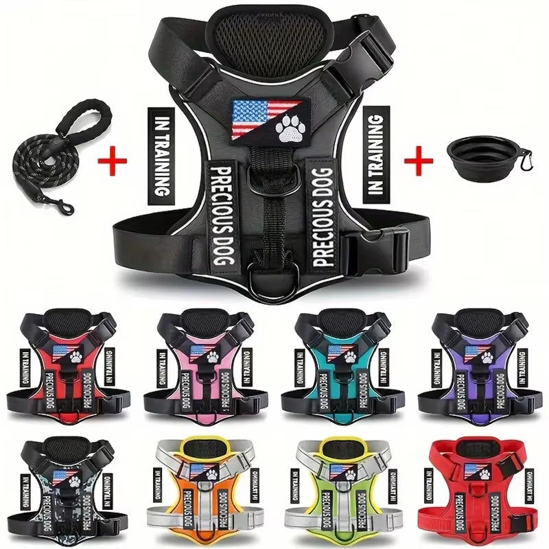 Reflective No Pull Service Dog Harness & Leash Set Adjustable Soft Oxford Walking Vest for Small Medium Dogs Training Outdoor Pet Harness