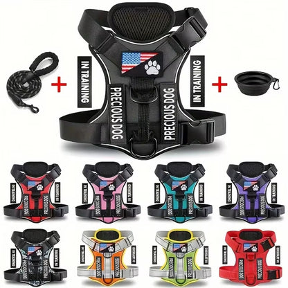 Reflective No Pull Service Dog Harness & Leash Set Adjustable Soft Oxford Walking Vest for Small Medium Dogs Training Outdoor Pet Harness