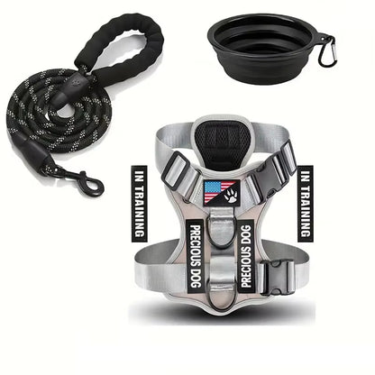 Reflective No Pull Service Dog Harness & Leash Set Adjustable Soft Oxford Walking Vest for Small Medium Dogs Training Outdoor Pet Harness