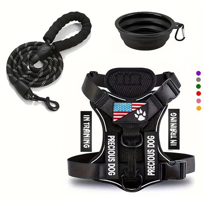 Reflective No Pull Service Dog Harness & Leash Set Adjustable Soft Oxford Walking Vest for Small Medium Dogs Training Outdoor Pet Harness