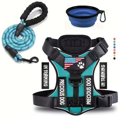 Reflective No Pull Service Dog Harness & Leash Set Adjustable Soft Oxford Walking Vest for Small Medium Dogs Training Outdoor Pet Harness
