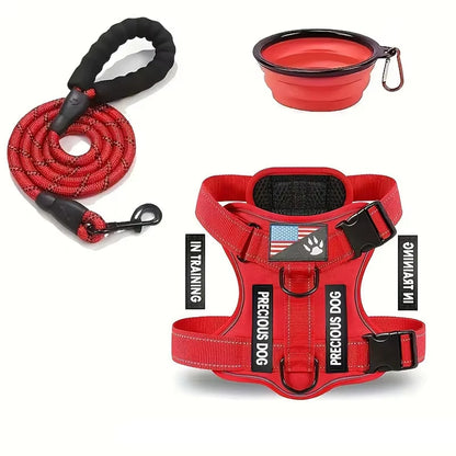 Reflective No Pull Service Dog Harness & Leash Set Adjustable Soft Oxford Walking Vest for Small Medium Dogs Training Outdoor Pet Harness