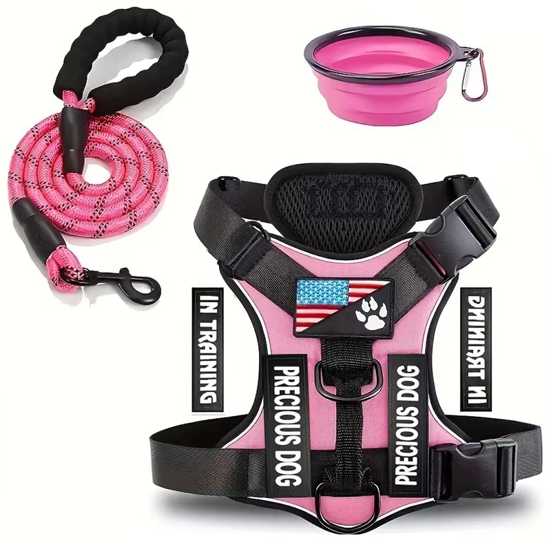 Reflective No Pull Service Dog Harness & Leash Set Adjustable Soft Oxford Walking Vest for Small Medium Dogs Training Outdoor Pet Harness