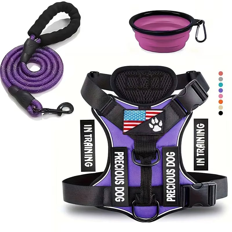 Reflective No Pull Service Dog Harness & Leash Set Adjustable Soft Oxford Walking Vest for Small Medium Dogs Training Outdoor Pet Harness