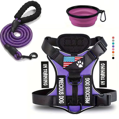 Reflective No Pull Service Dog Harness & Leash Set Adjustable Soft Oxford Walking Vest for Small Medium Dogs Training Outdoor Pet Harness