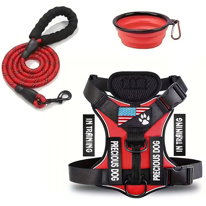 Reflective No Pull Service Dog Harness & Leash Set Adjustable Soft Oxford Walking Vest for Small Medium Dogs Training Outdoor Pet Harness