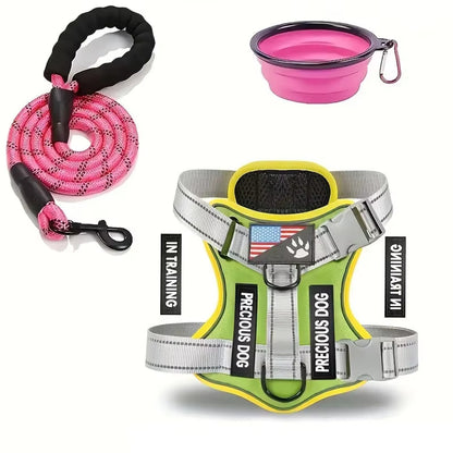 Reflective No Pull Service Dog Harness & Leash Set Adjustable Soft Oxford Walking Vest for Small Medium Dogs Training Outdoor Pet Harness