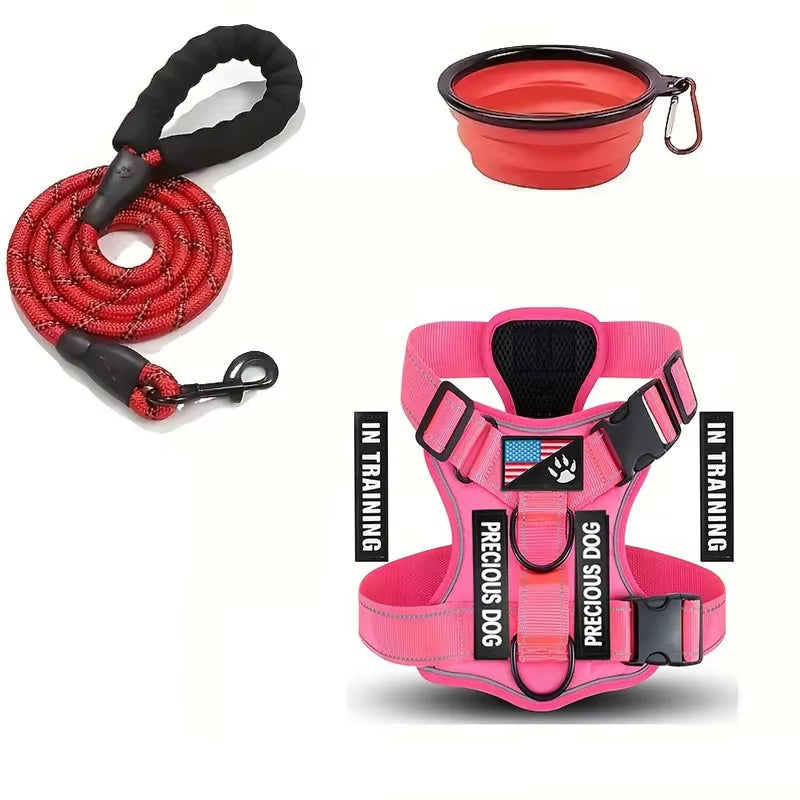 Reflective No Pull Service Dog Harness & Leash Set Adjustable Soft Oxford Walking Vest for Small Medium Dogs Training Outdoor Pet Harness