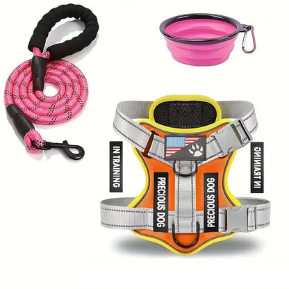 Reflective No Pull Service Dog Harness & Leash Set Adjustable Soft Oxford Walking Vest for Small Medium Dogs Training Outdoor Pet Harness