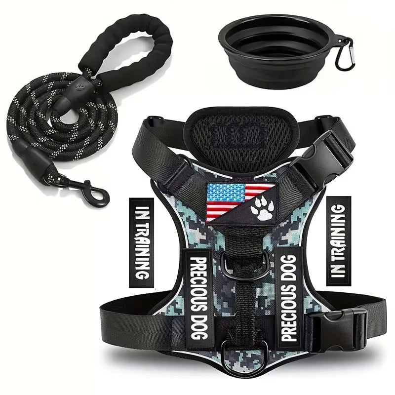 Reflective No Pull Service Dog Harness & Leash Set Adjustable Soft Oxford Walking Vest for Small Medium Dogs Training Outdoor Pet Harness