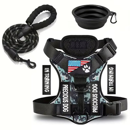 Reflective No Pull Service Dog Harness & Leash Set Adjustable Soft Oxford Walking Vest for Small Medium Dogs Training Outdoor Pet Harness