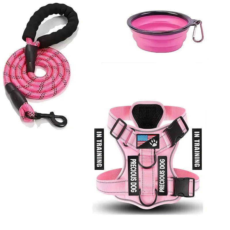 Reflective No Pull Service Dog Harness & Leash Set Adjustable Soft Oxford Walking Vest for Small Medium Dogs Training Outdoor Pet Harness