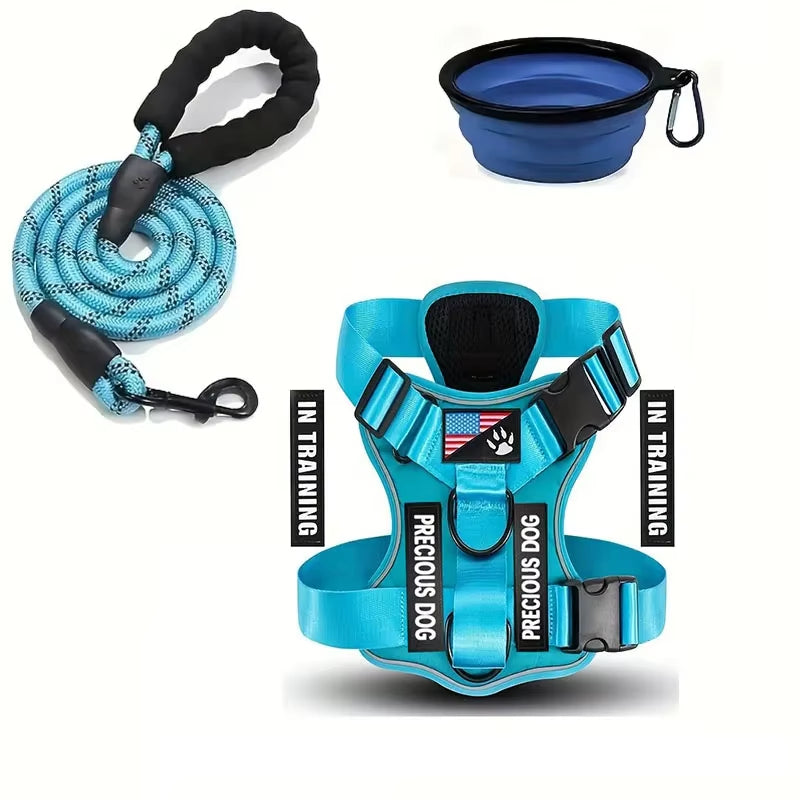 Reflective No Pull Service Dog Harness & Leash Set Adjustable Soft Oxford Walking Vest for Small Medium Dogs Training Outdoor Pet Harness