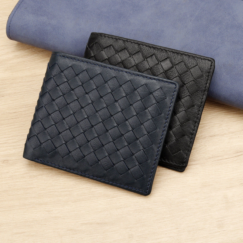 Genuine Sheepskin Woven Short Wallet