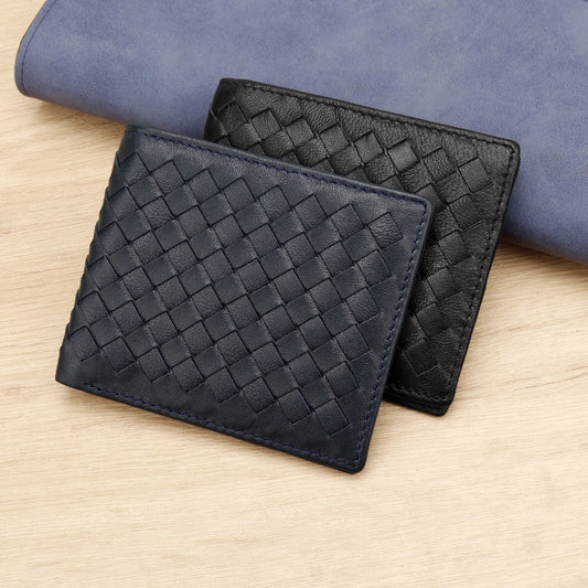 Genuine Sheepskin Woven Short Wallet