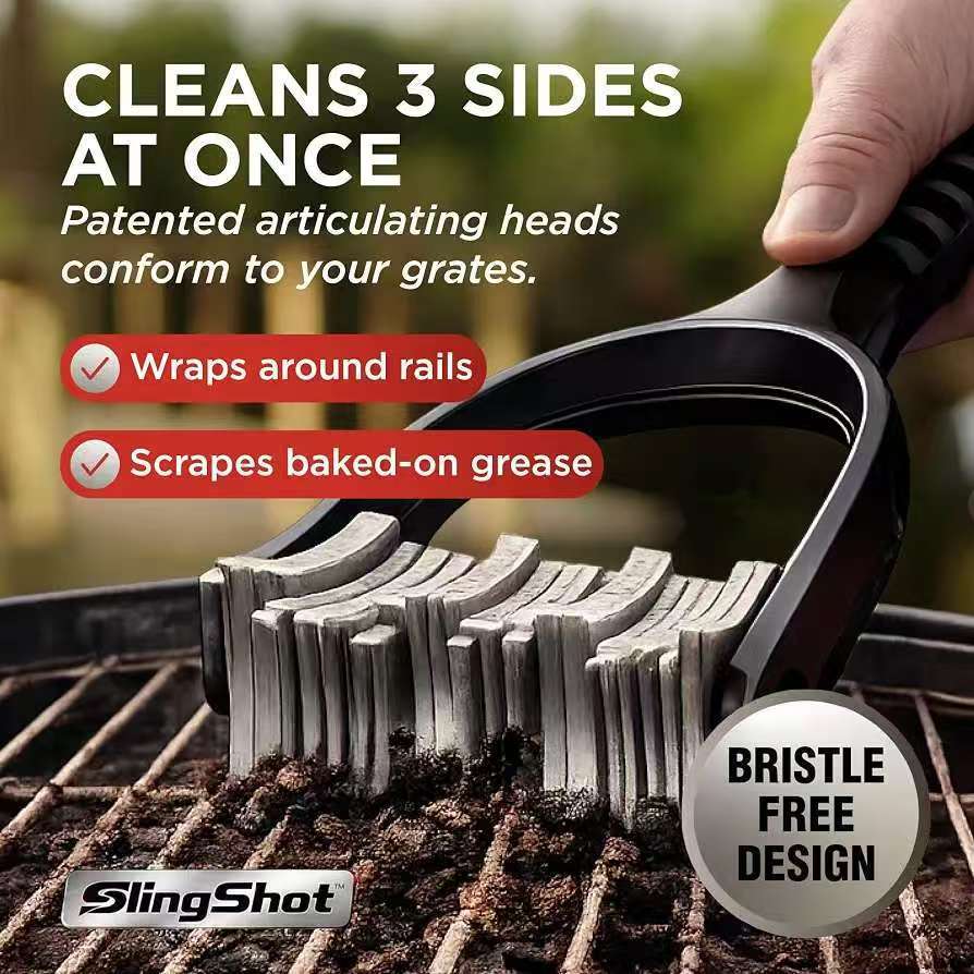 Wire-Free Stainless Steel BBQ Grill Cleaning Brush with Scraper Blade