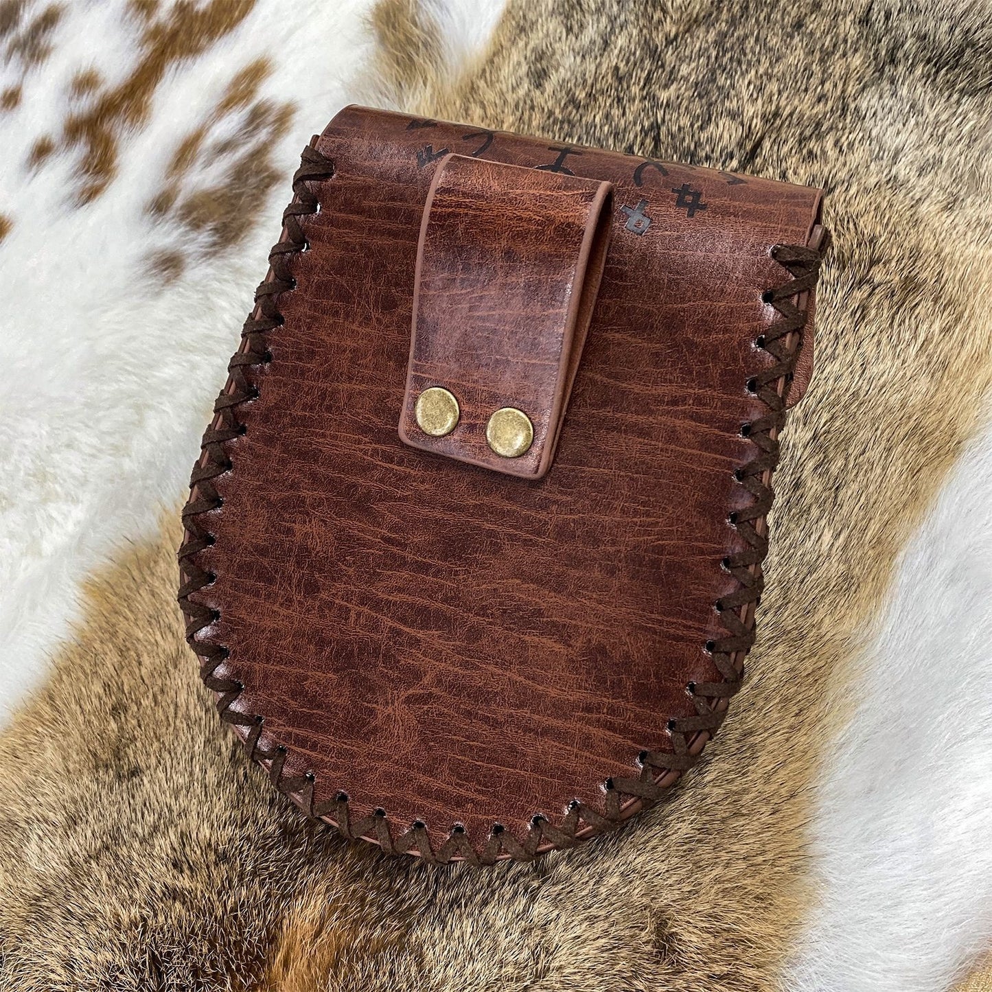Medieval Viking Style Leather Waist Bag with Coin Compartment