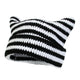 Cute Knitted Cat Ear Beanie Hat Striped Unisex Winter Cap