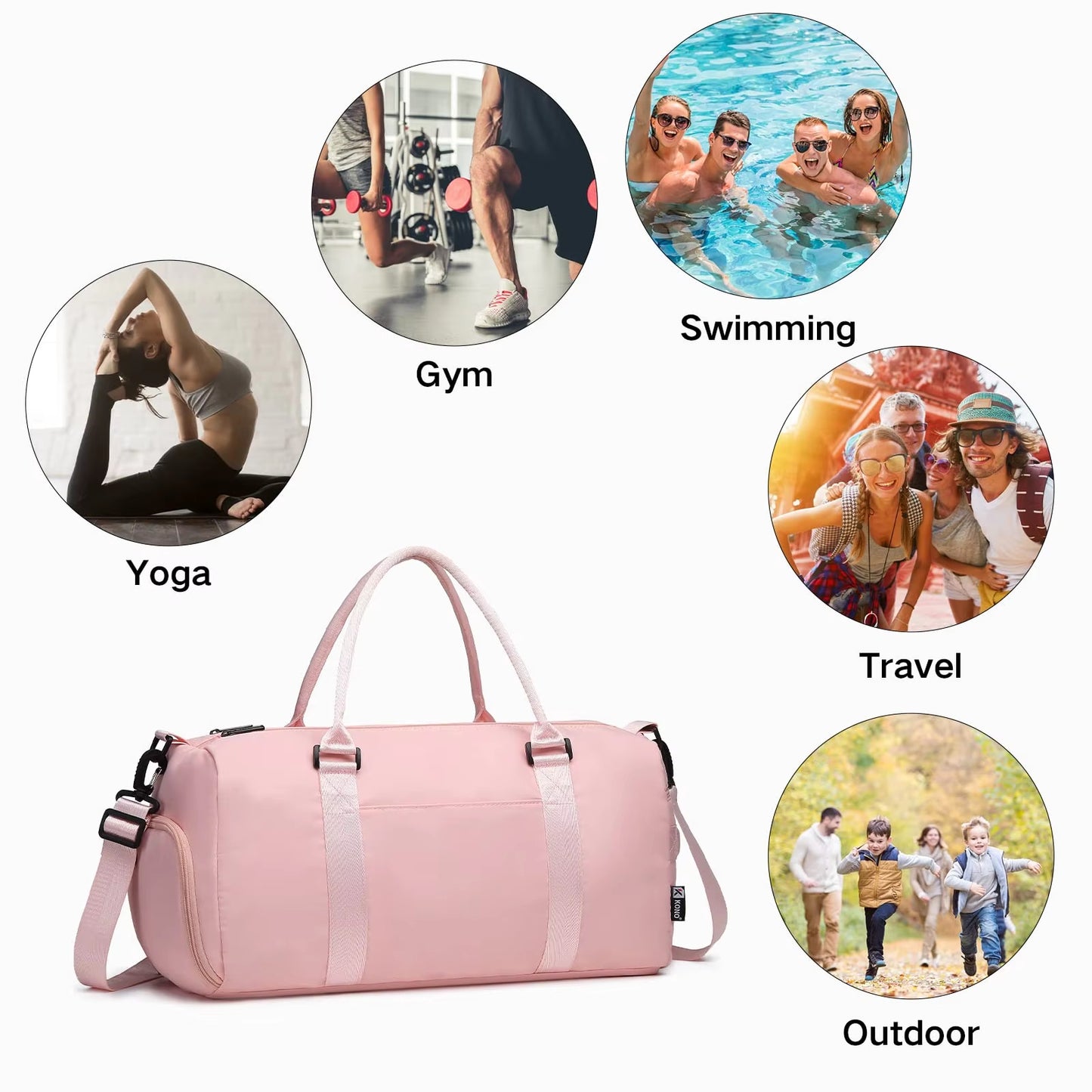 Kono Sports Gym & Travel Duffel Bag with Shoe & Wet Pocket