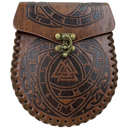 Medieval Viking Style Leather Waist Bag with Coin Compartment