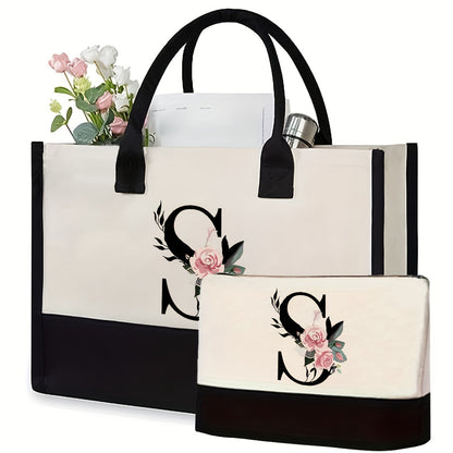 Initial Flower Tote Bag