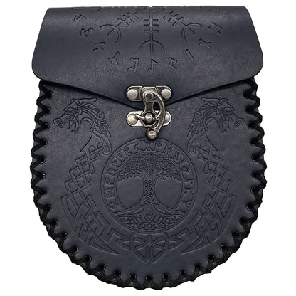 Medieval Viking Style Leather Waist Bag with Coin Compartment