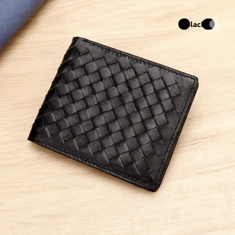 Genuine Sheepskin Woven Short Wallet