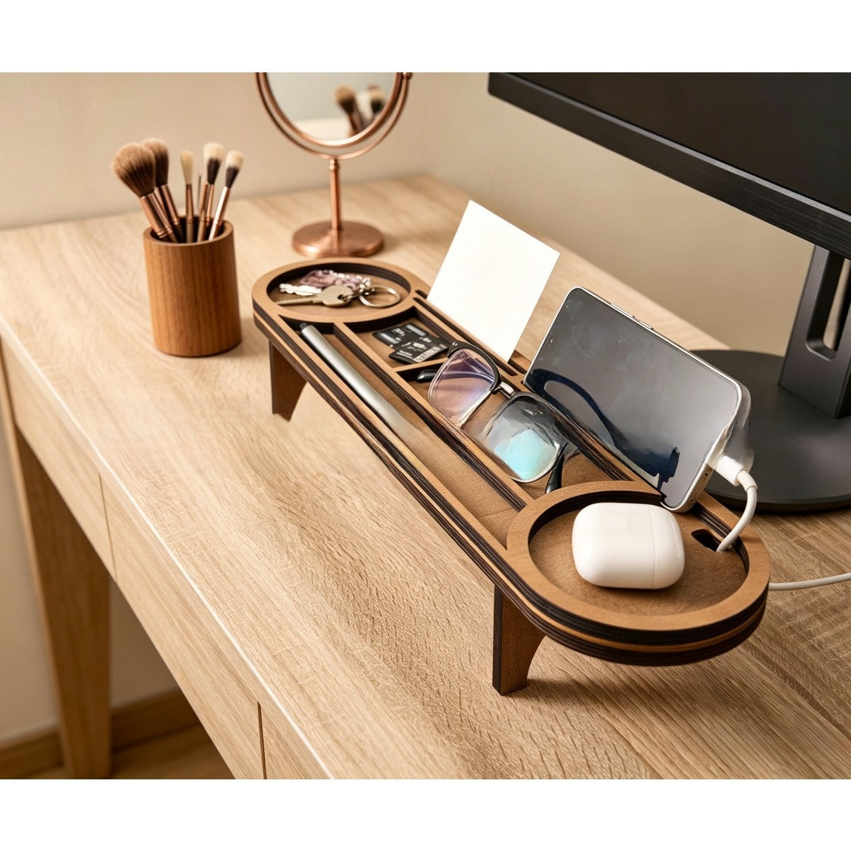 Wooden Desktop Storage Organizer