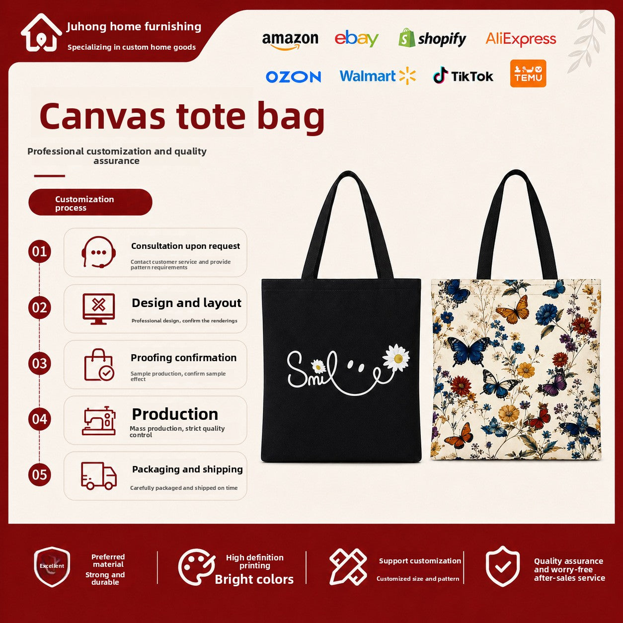 Black Butterfly Print Tote Bag