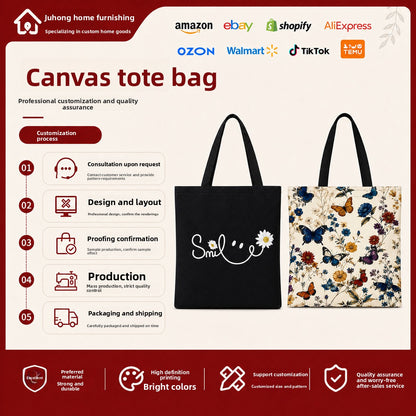 Black Butterfly Print Tote Bag