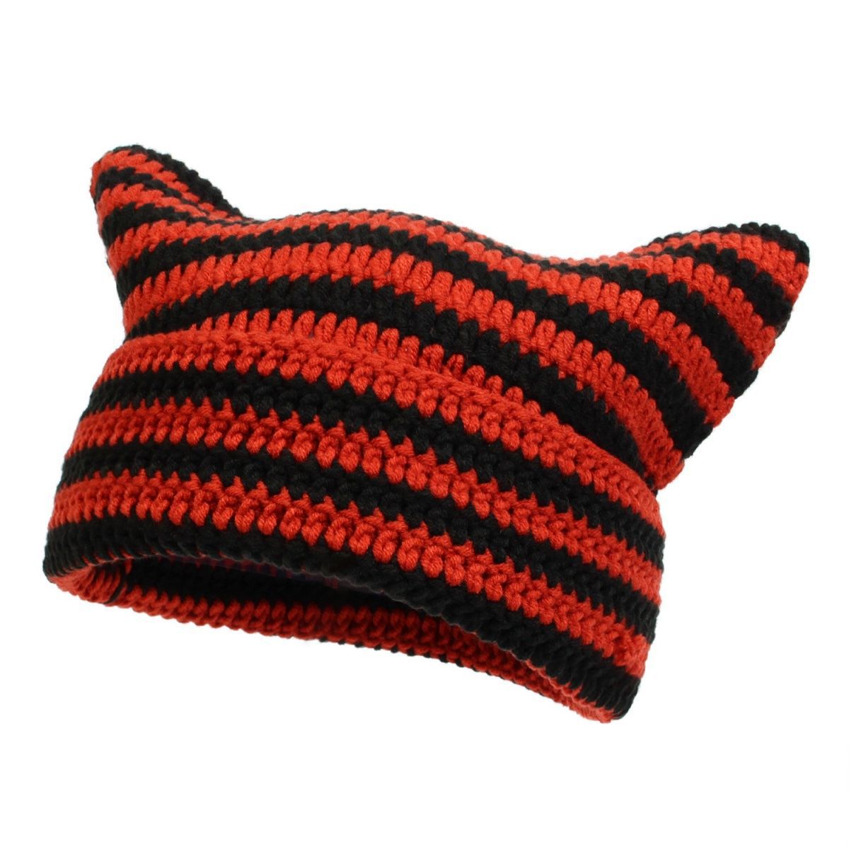 Cute Knitted Cat Ear Beanie Hat Striped Unisex Winter Cap