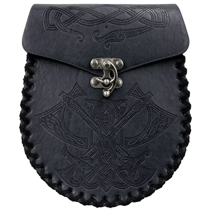 Medieval Viking Style Leather Waist Bag with Coin Compartment