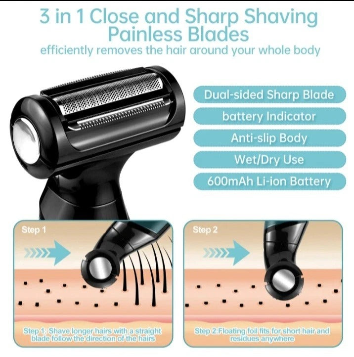 2-in-1 Body & Groin Hair Shaver Waterproof Dual Head Trimmer for Men and Women