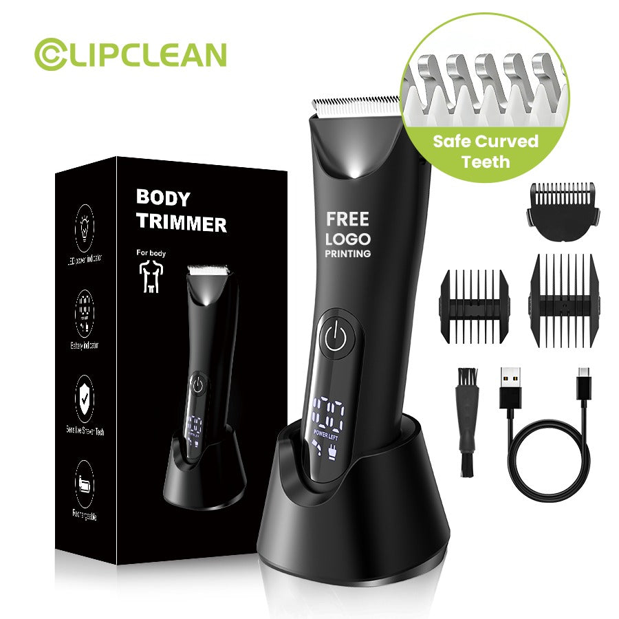 Waterproof Body Hair Trimmer for Men – Mute Electric Razor with Replaceable Ceramic Blade for Groin & Body Grooming