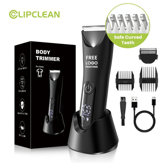 Waterproof Body Hair Trimmer for Men – Mute Electric Razor with Replaceable Ceramic Blade for Groin & Body Grooming