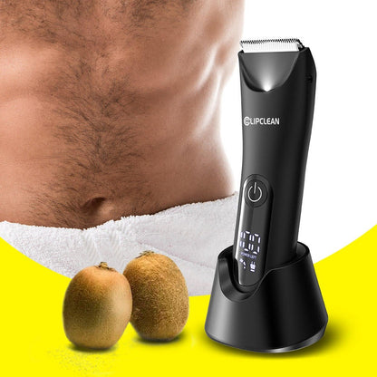 Waterproof Body Hair Trimmer for Men – Mute Electric Razor with Replaceable Ceramic Blade for Groin & Body Grooming