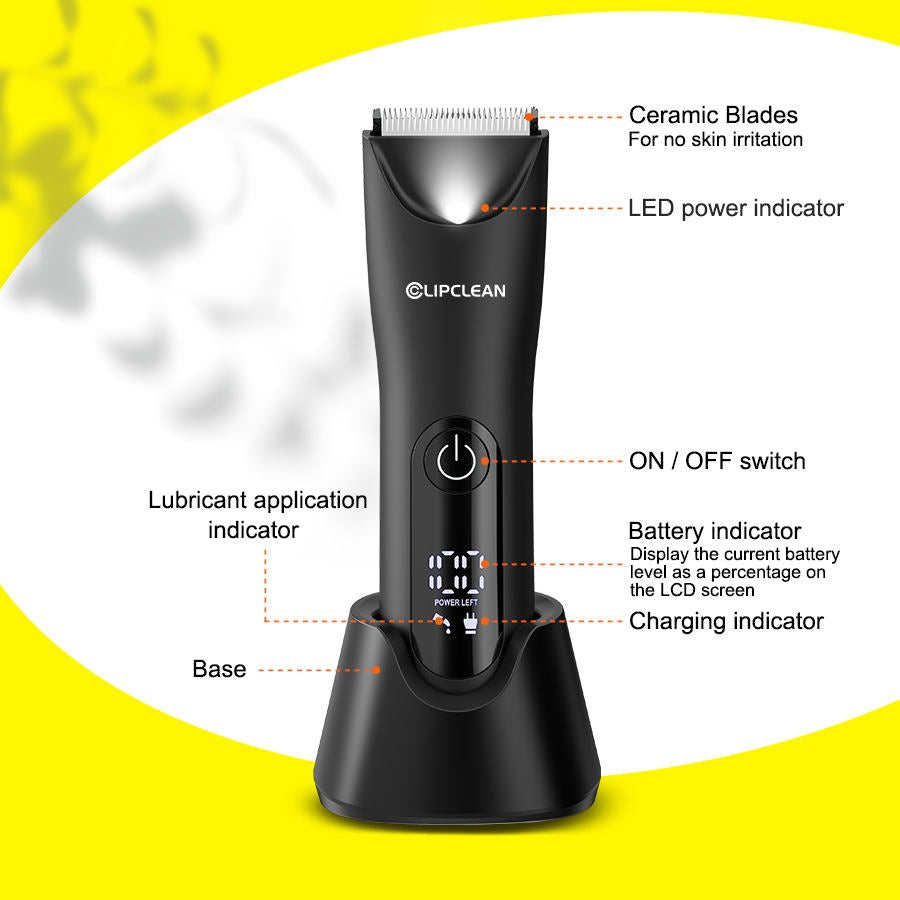 Waterproof Body Hair Trimmer for Men – Mute Electric Razor with Replaceable Ceramic Blade for Groin & Body Grooming