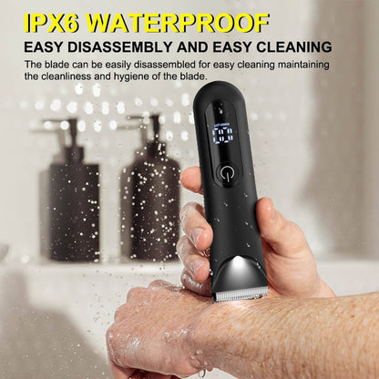 Waterproof Body Hair Trimmer for Men – Mute Electric Razor with Replaceable Ceramic Blade for Groin & Body Grooming